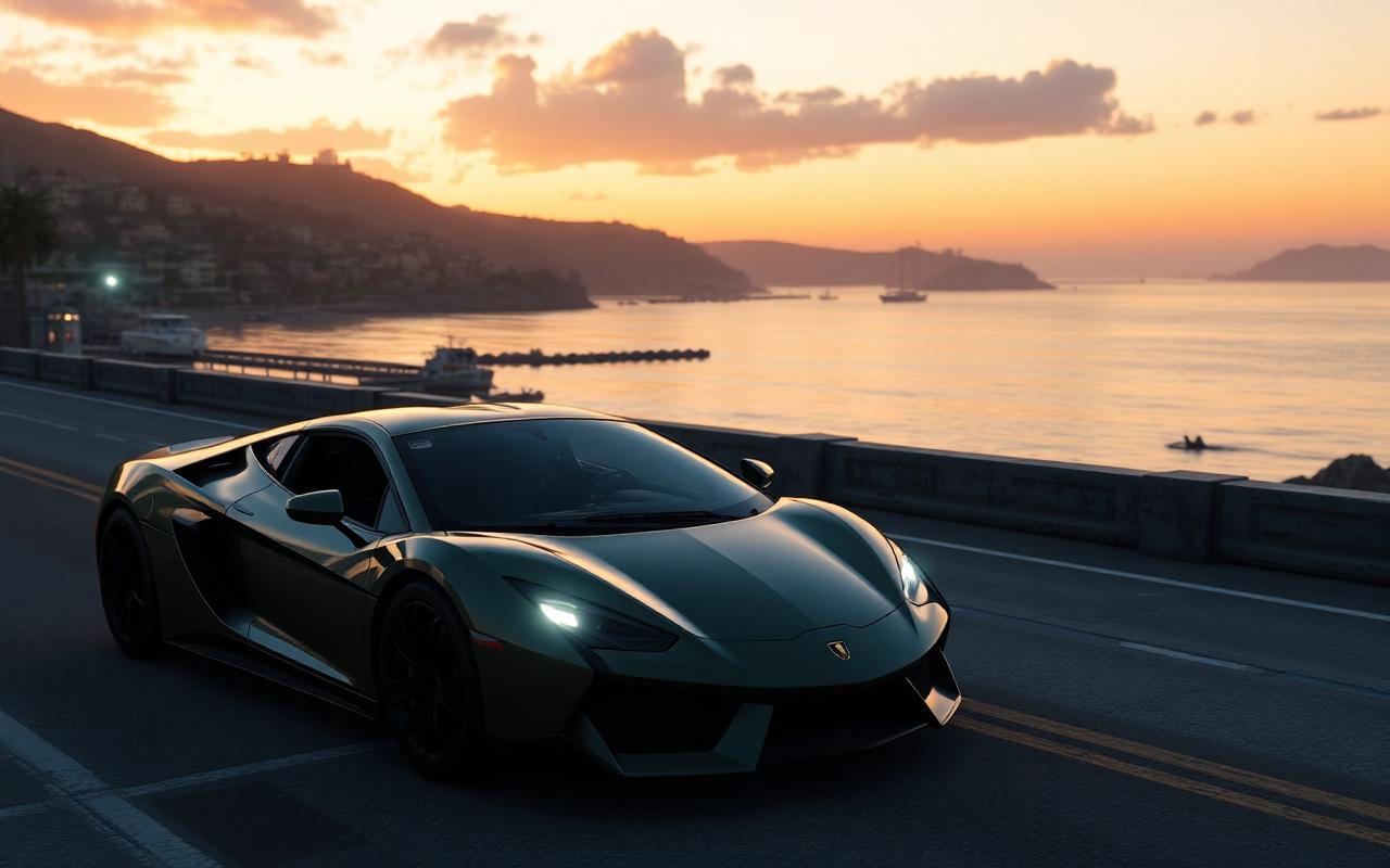 Carro de luxo ao pôr do sol